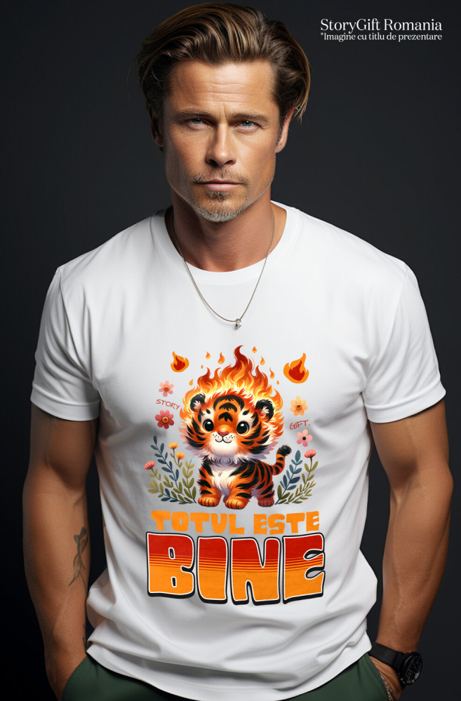 Tricou Femei, Barbati, Copii, Fata, Baiat, Unisex Personalizat Tigru Pui Animat în Flăcări și Flori Colorate - Cadouri Ironic Optimiste pentru Familie și Copii [2]