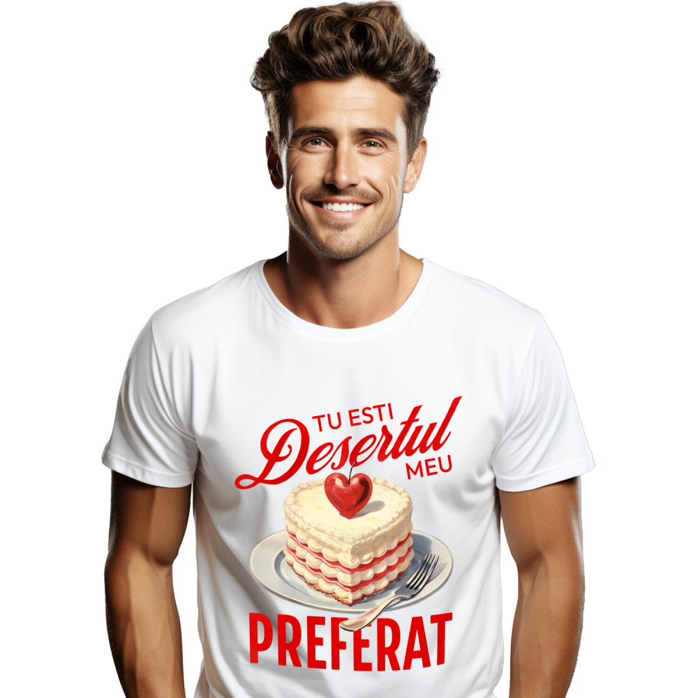 Tricou Femei, Barbati, Copii, Fata, Baiat, Unisex Personalizat Tort Romantic Inimă Cu Mesaj Personalizat și Cireșe Roșii | Desert Perfect pentru Familie și Iubire [1]
