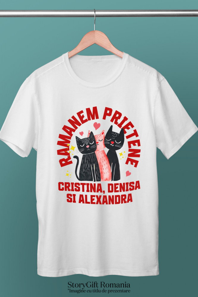 Tricou Femei, Barbati, Copii, Fata, Baiat, Unisex Personalizat Cadouri personalizate – Portret cu trei pisici pentru Cristina, Denisa și Alexandra [3]