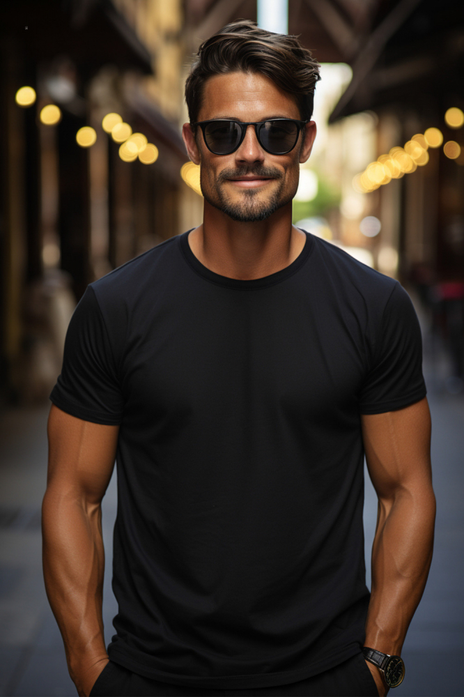 Tricou Barbati cu un urs, stelute si mesajul in engleza "Brother bear" - fratele urs cu imprimeu pe Spate, 100% Bumbac, Negru, L [3]