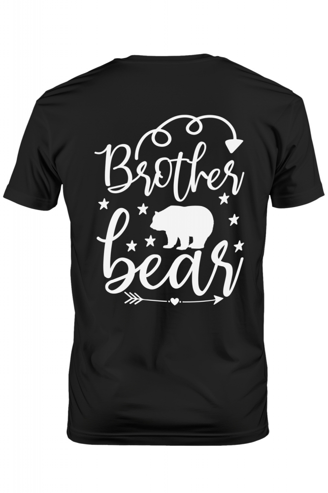 Tricou Barbati cu un urs, stelute si mesajul in engleza "Brother bear" - fratele urs cu imprimeu pe Spate, 100% Bumbac, Negru, L [1]