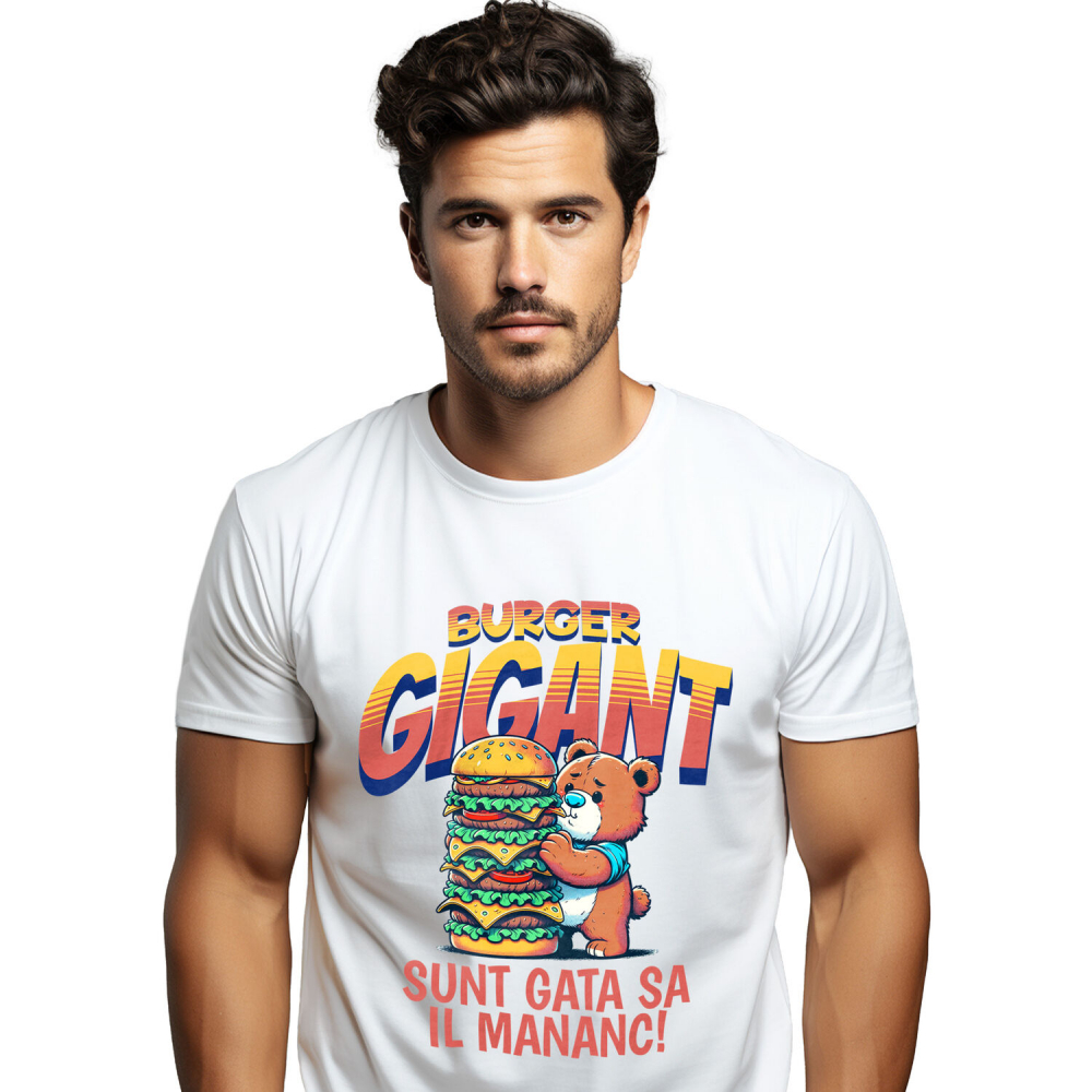 Tricou Femei, Barbati, Copii, Fata, Baiat, Unisex Personalizat Urs De Pluș cu Burger Gigant - Cadouri Amuzante pentru Copii și Familie cu Tematică Fast Food [1]