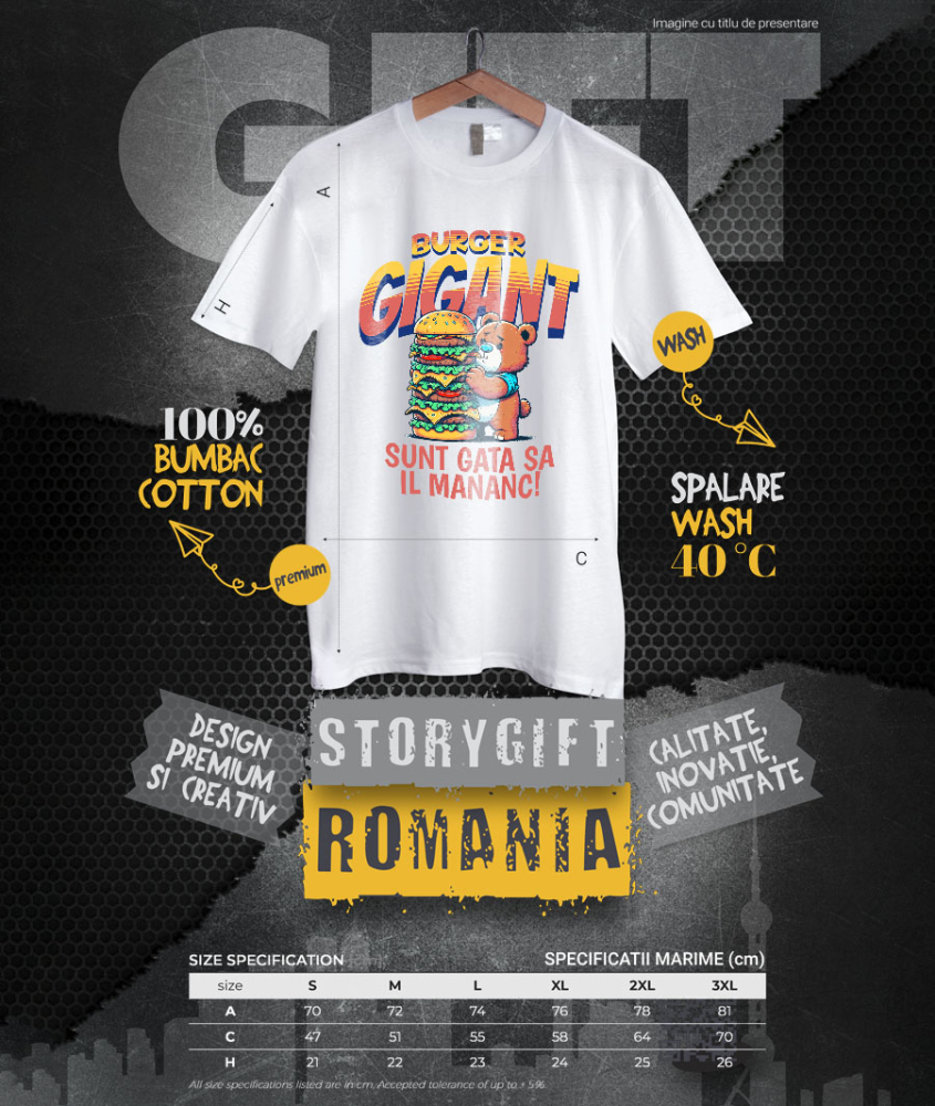 Tricou Femei, Barbati, Copii, Fata, Baiat, Unisex Personalizat Urs De Pluș cu Burger Gigant - Cadouri Amuzante pentru Copii și Familie cu Tematică Fast Food [4]