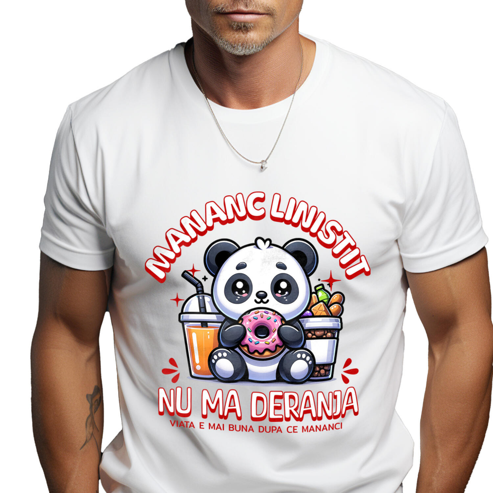 Tricou Femei, Barbati, Copii, Fata, Baiat, Unisex Personalizat Cadou personalizat urs panda cu gogoasă glazurată | Mesaj haios și dulciuri pentru familie [1]
