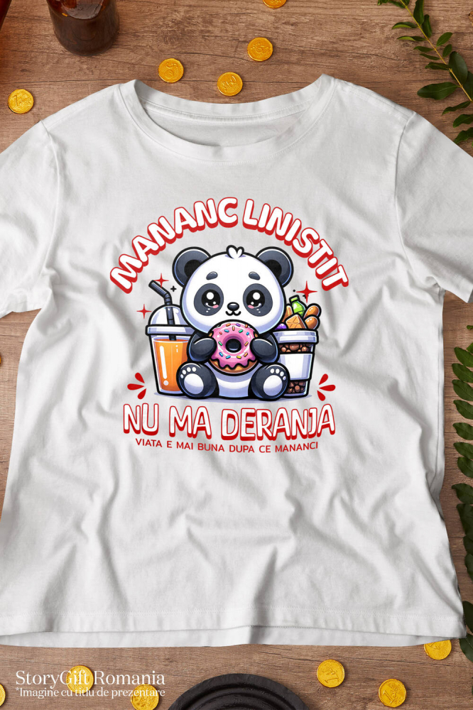 Tricou Femei, Barbati, Copii, Fata, Baiat, Unisex Personalizat Cadou personalizat urs panda cu gogoasă glazurată | Mesaj haios și dulciuri pentru familie [3]