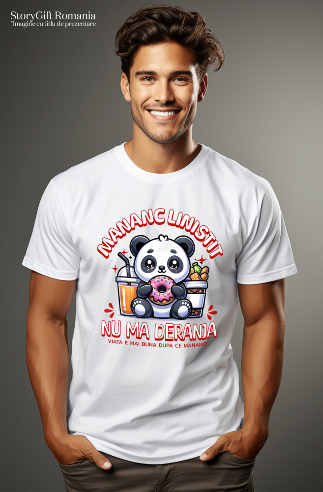 Tricou Femei, Barbati, Copii, Fata, Baiat, Unisex Personalizat Cadou personalizat urs panda cu gogoasă glazurată | Mesaj haios și dulciuri pentru familie [2]