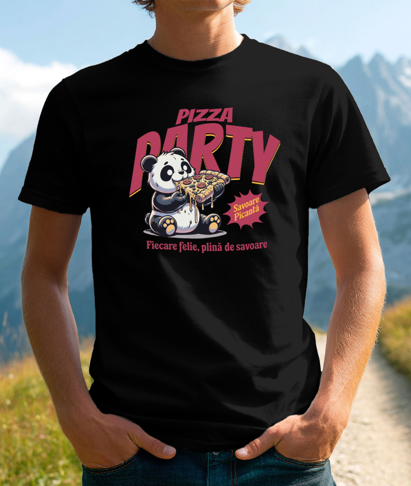 Tricou Femei, Barbati, Copii, Fata, Baiat, Unisex Personalizat Cadouri personalizate pentru iubitorii de pizza | Urs Panda și fast food cu text amuzant [2]