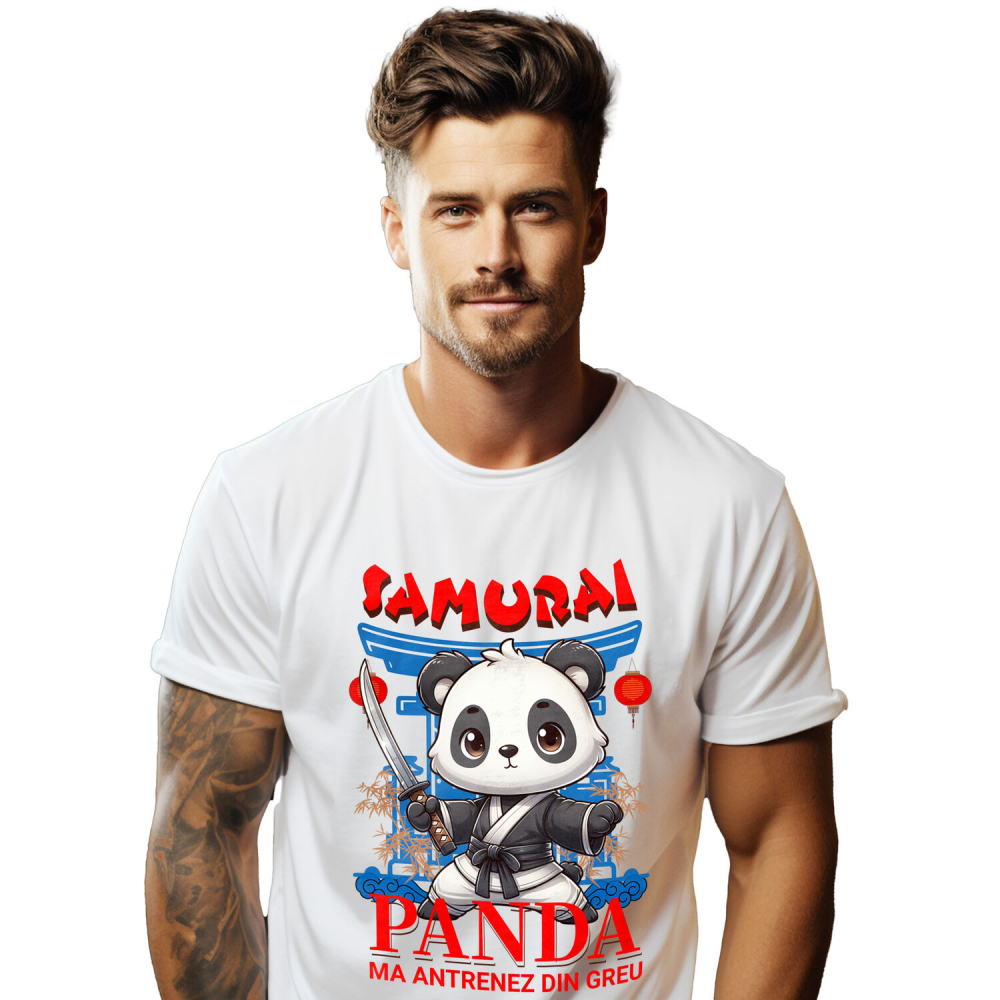 Tricou Femei, Barbati, Copii, Fata, Baiat, Unisex Personalizat Urs Panda Samurai cu Costum de Karate și Sabie Ninja - Cadou Personalizat pentru Copii și Tati [1]