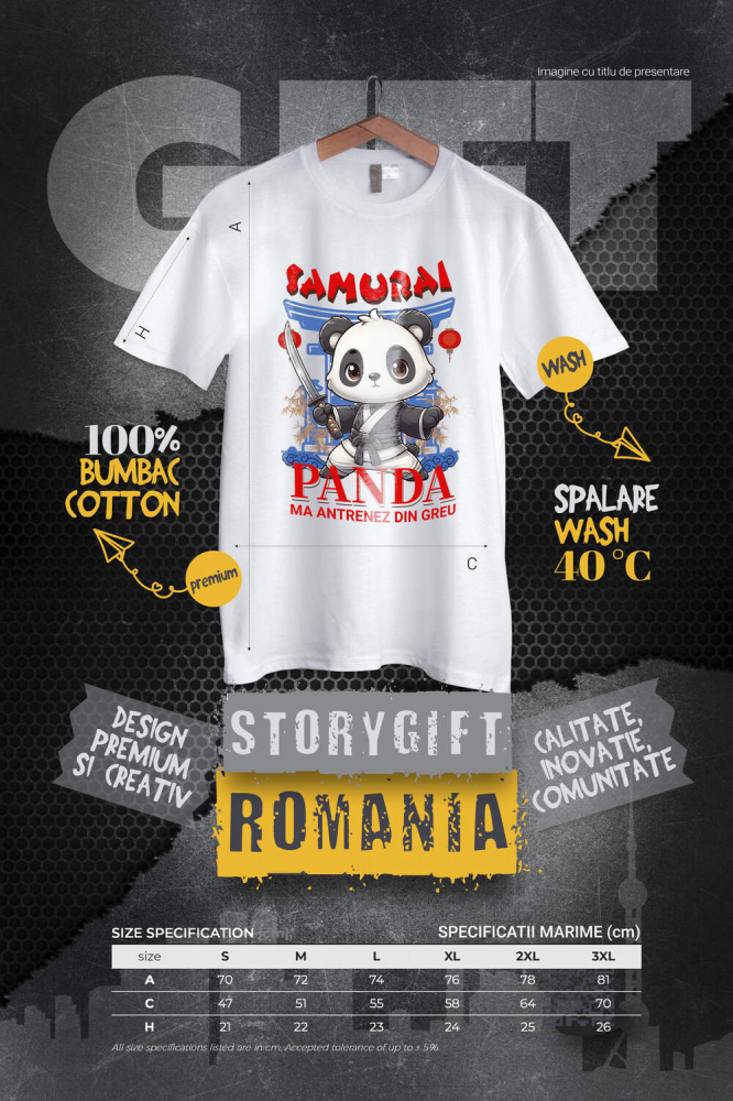 Tricou Femei, Barbati, Copii, Fata, Baiat, Unisex Personalizat Urs Panda Samurai cu Costum de Karate și Sabie Ninja - Cadou Personalizat pentru Copii și Tati [4]