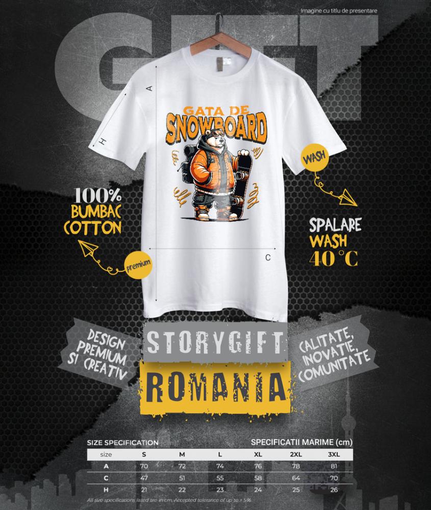 Tricou Femei, Barbati, Copii, Fata, Baiat, Unisex Personalizat Urs Polar Modern Pe Snowboard – Design Cool De Iarnă [4]