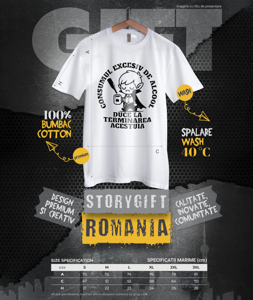 Tricou Femei, Barbati, Copii, Fata, Baiat, Unisex Personalizat Cana Amuzantă cu Vampir Haios – Mesaj despre Alcool și Energia Pierdută [4]