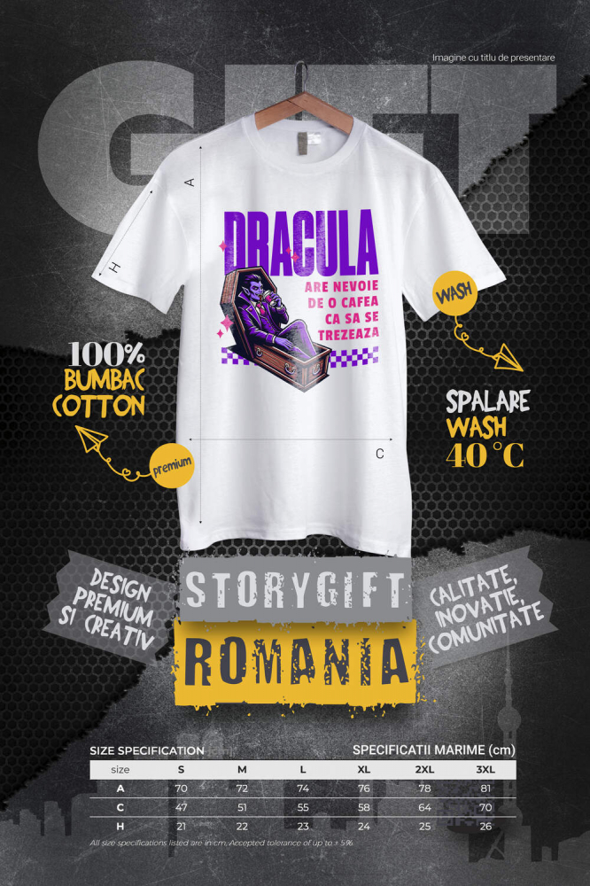 Tricou Femei, Barbati, Copii, Fata, Baiat, Unisex Personalizat Vampir în Sicriu cu Cafea – Cadou Amuzant pentru Dracula și Tati [4]