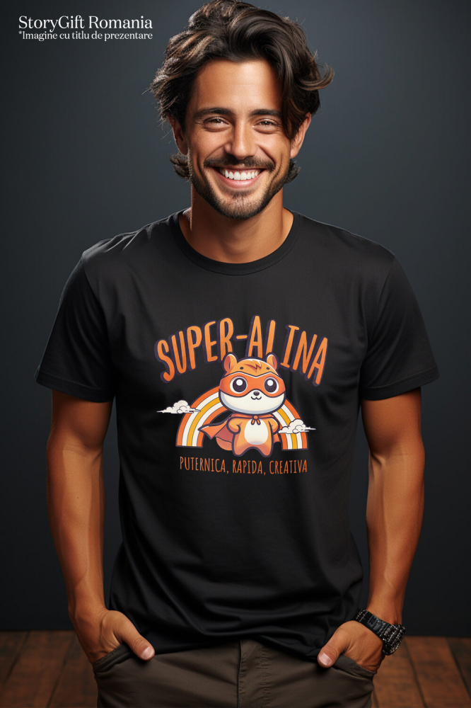 Tricou Femei, Barbati, Copii, Fata, Baiat, Unisex Personalizat Veverița Cu Masca Și Pelerină De Super Erou Curcubeu – Cadou Personalizat Pentru Copii [2]