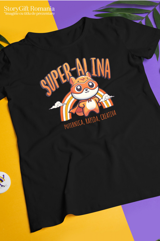 Tricou Femei, Barbati, Copii, Fata, Baiat, Unisex Personalizat Veverița Cu Masca Și Pelerină De Super Erou Curcubeu – Cadou Personalizat Pentru Copii [3]