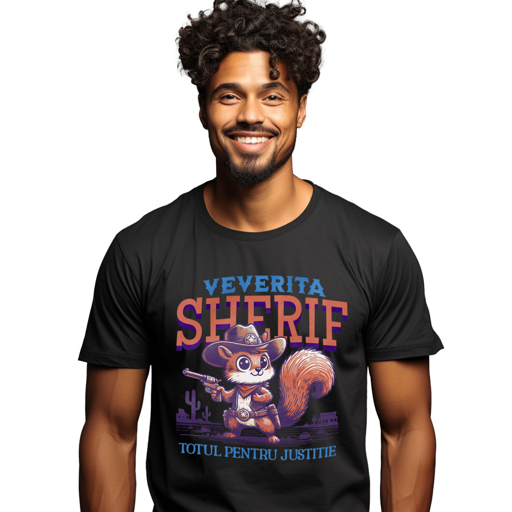 Tricou Femei, Barbati, Copii, Fata, Baiat, Unisex Personalizat Veveriță Justițiară cu Palarie și Pistol - Cadou Perfect pentru Copii și Familie [1]
