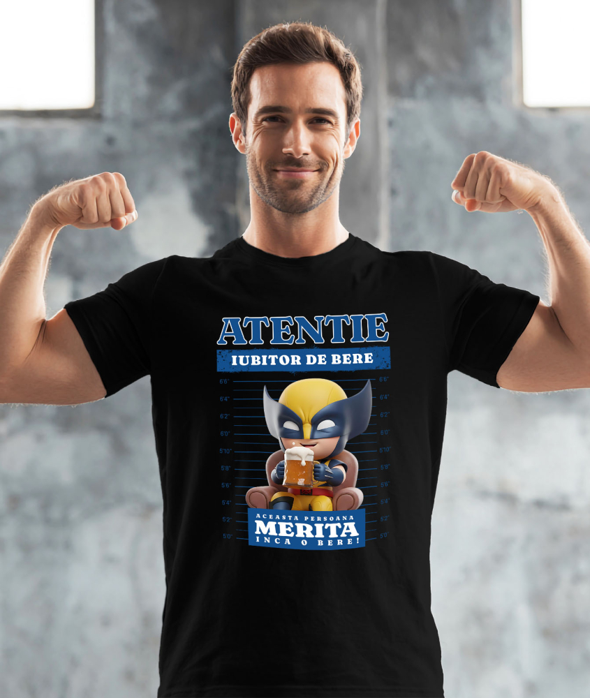 Tricou Barbati cu Wolverine: Cadou si Bere - Puterea Pachetului 100% Bumbac, Negru, XL [2]