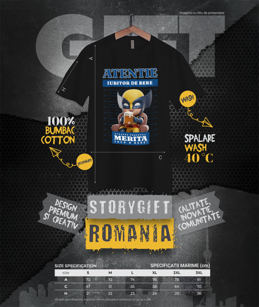Tricou Barbati cu Wolverine: Cadou si Bere - Puterea Pachetului 100% Bumbac, Negru, XL [4]