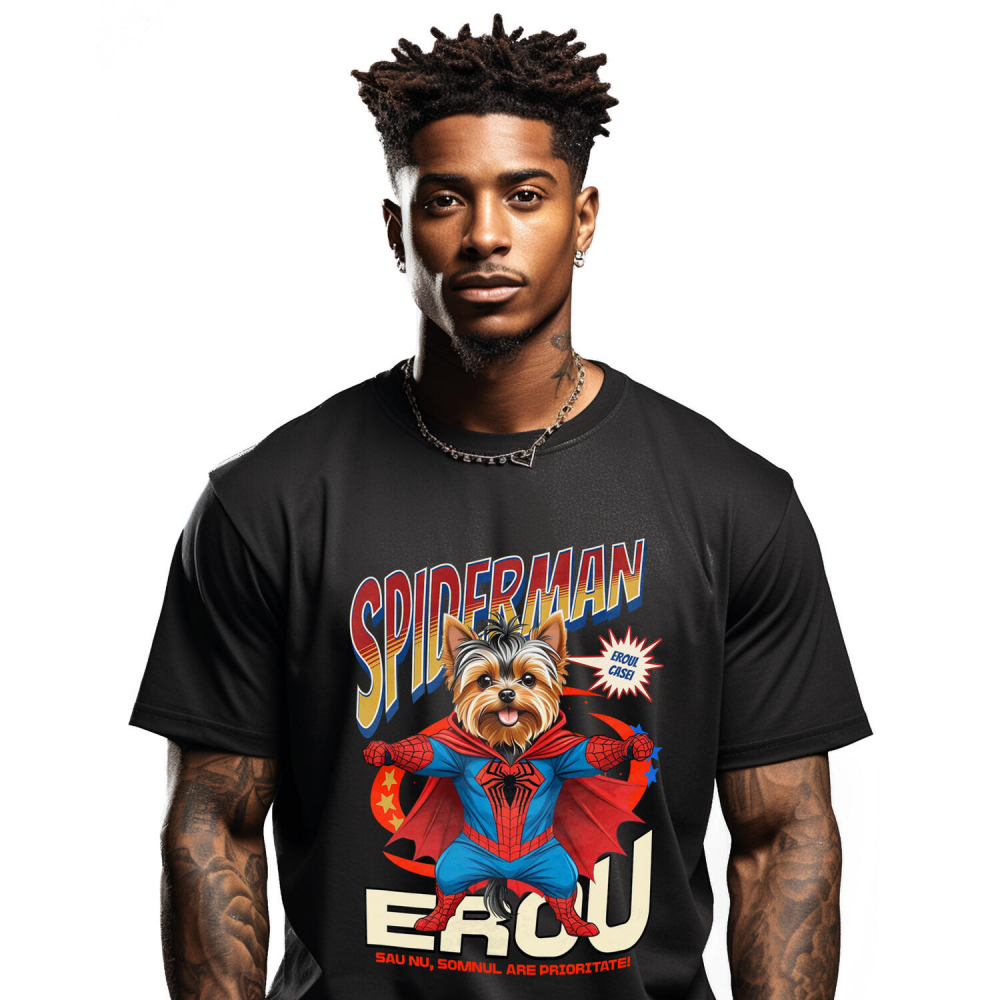 Tricou Femei, Barbati, Copii, Fata, Baiat, Unisex Personalizat Yorkshire Terrier în Costum Spider-Man - Cadou Personalizat pentru Copii și Familie [1]