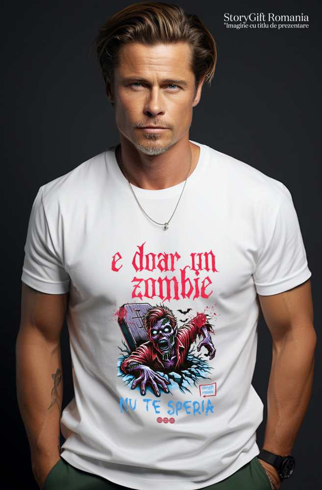Tricou Femei, Barbati, Copii, Fata, Baiat, Unisex Personalizat Zombie Din Mormânt cu Mesaj „E Doar un Zombie Nu Te Speria” | Cadou Personalizat Halloween [2]