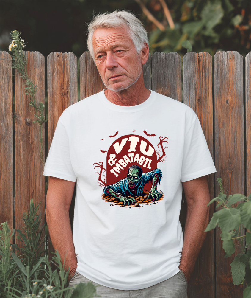 Tricou Femei, Barbati, Copii, Fata, Baiat, Unisex Personalizat Zombie Iesind Din Mormânt | Viu & Imbatabil | Cadou Halloween Tematic [2]