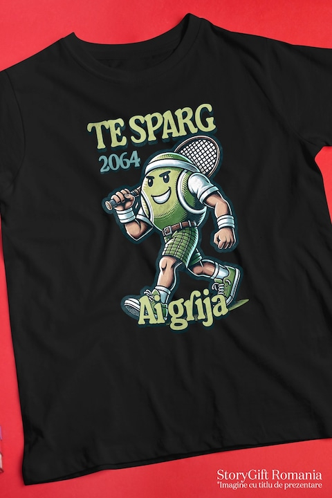 Tricou Barbati minge de tenis teren sport ai grija competitie cu imprimeu pe Fata, 100% Bumbac, Negru, L [2]