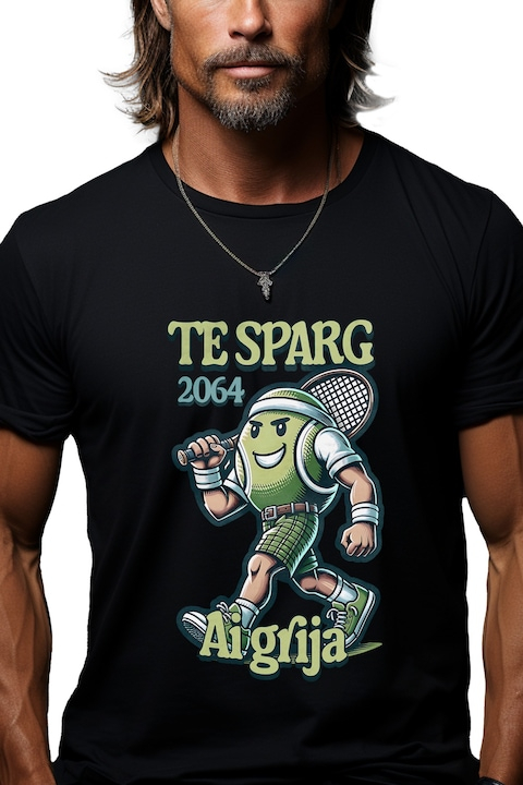 Tricou Barbati minge de tenis teren sport ai grija competitie cu imprimeu pe Fata, 100% Bumbac, Negru, L [1]