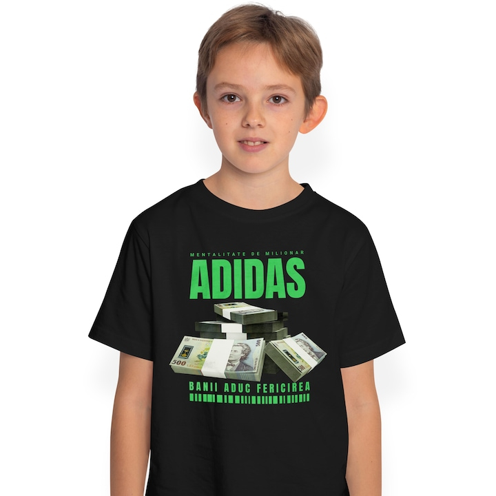 Tricou Copii Baieti _Adidas_ - Banii Aduc Fericirea 100% Bumbac, Unisex, Negru, 12 Ani, 158CM [1]