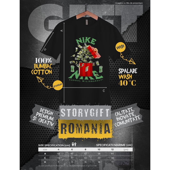 Tricou Copii Baieti _Nike_ - Cadoul Milionarului 100% Bumbac, Unisex, Negru, 12 Ani, 158CM [3]