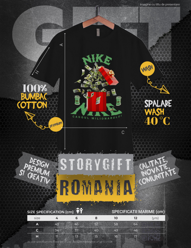 Tricou Copii Baieti _Nike_ - Cadoul Milionarului 100% Bumbac, Unisex, Negru, 12 Ani, 158CM [2]