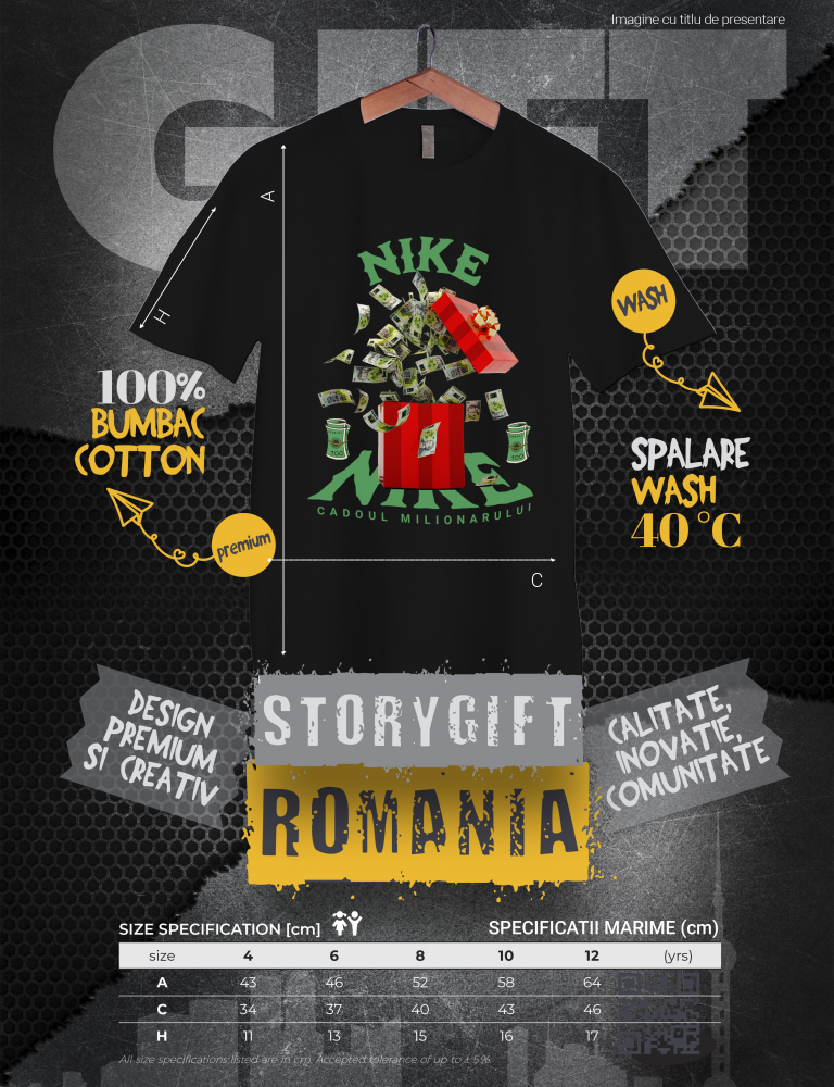 Tricou Copii Baieti _Nike_ - Cadoul Milionarului 100% Bumbac, Unisex, Negru, 12 Ani, 158CM [3]