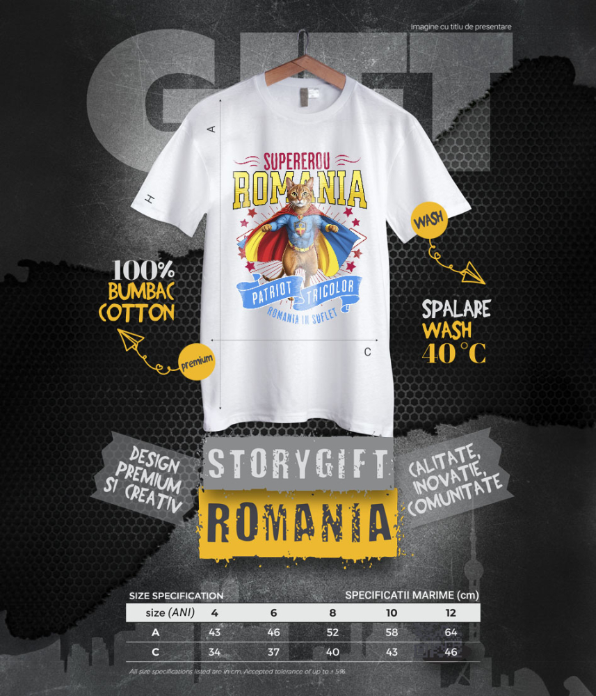 Tricou Femei, Barbati, Copii, Fata, Baiat, Unisex Personalizat Pisica Abisiniană în Costum de Căpitan România – Supererou pentru Copii și Iubitorii de Animale [6]