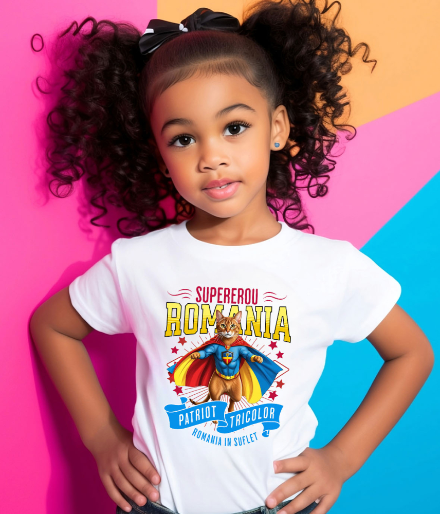 Tricou Femei, Barbati, Copii, Fata, Baiat, Unisex Personalizat Pisica Abisiniană în Costum de Căpitan România – Supererou pentru Copii și Iubitorii de Animale [4]