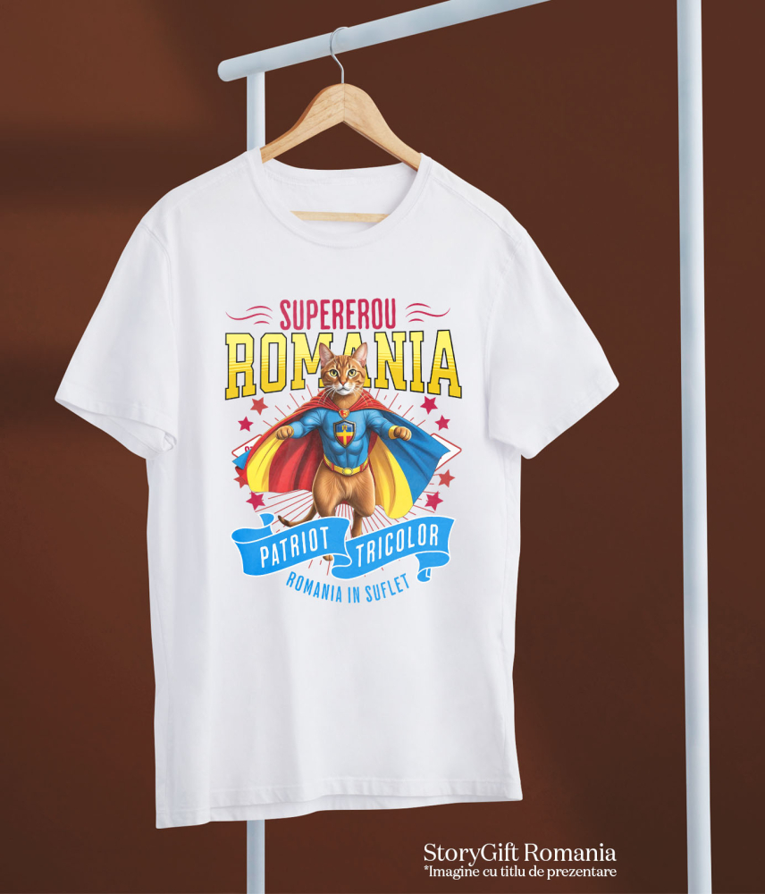Tricou Femei, Barbati, Copii, Fata, Baiat, Unisex Personalizat Pisica Abisiniană în Costum de Căpitan România – Supererou pentru Copii și Iubitorii de Animale [5]