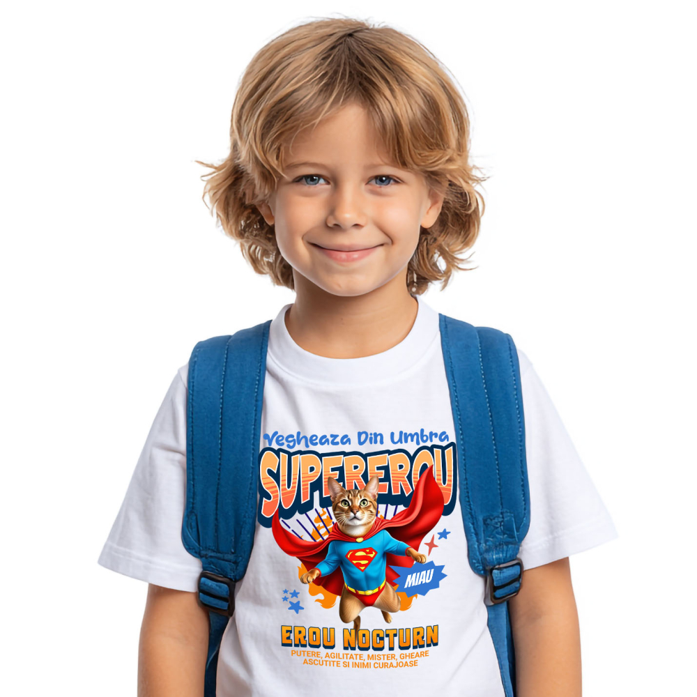 Tricou Femei, Barbati, Copii, Fata, Baiat, Unisex Personalizat Pisică Abyssinian Supererou – Design Personalizat pentru Iubitorii de Animale și Familie [2]