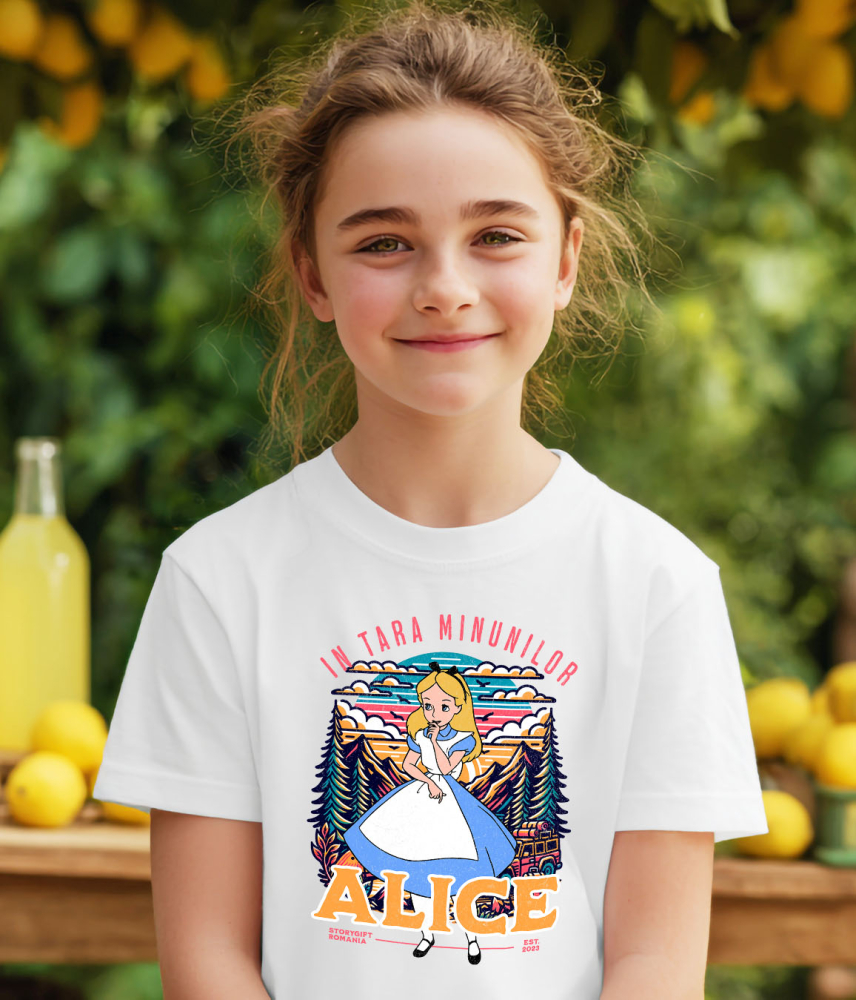 Tricou Copii cu Alice in Lumea Magica a lui Alladin 100% Bumbac, Alb, 8 Ani [3]