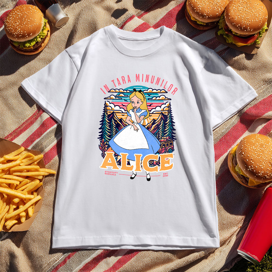 Tricou Copii cu Alice in Lumea Magica a lui Alladin 100% Bumbac, Alb, 8 Ani [5]