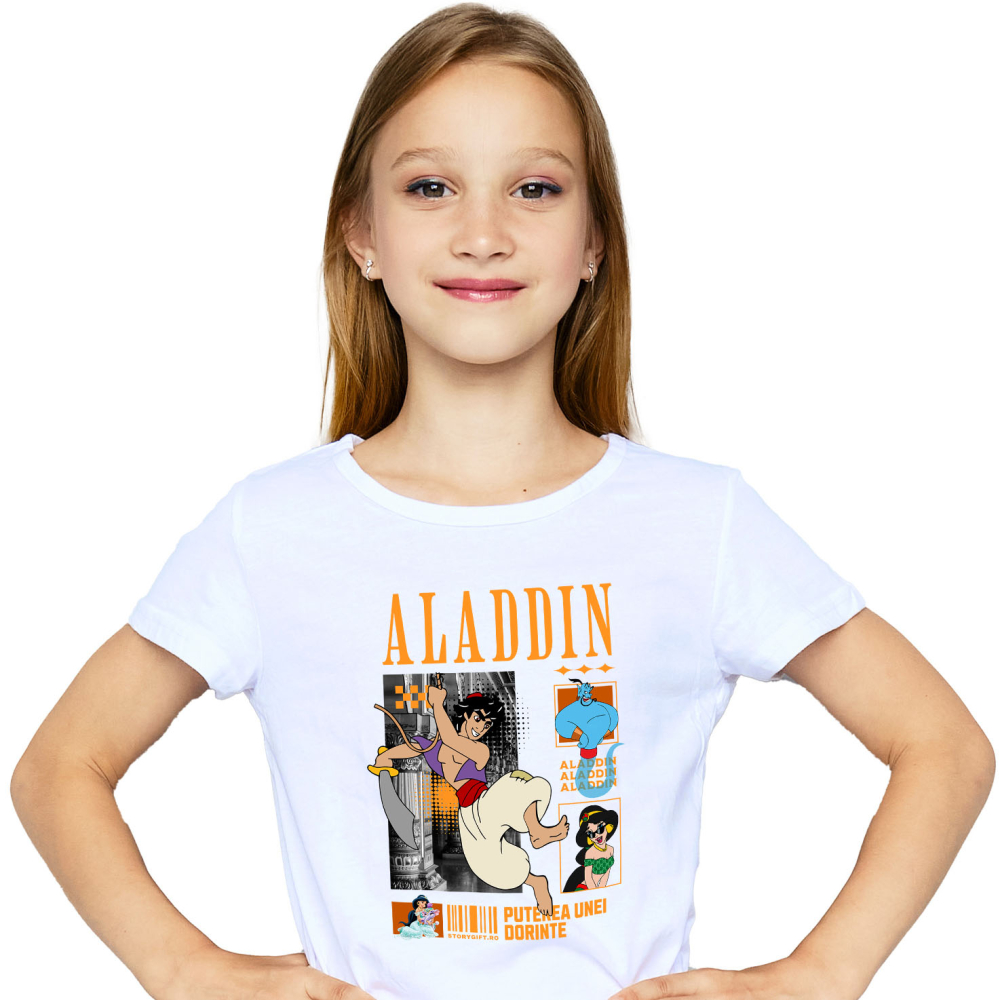 Tricou Copii cu Alladin – Aventuri pentru Baieti 100% Bumbac, Alb, 8 Ani [2]