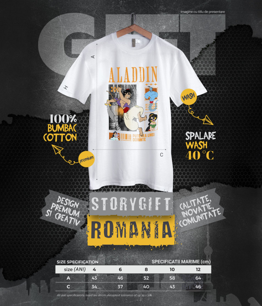 Tricou Copii cu Alladin – Aventuri pentru Baieti 100% Bumbac, Alb, 8 Ani [6]