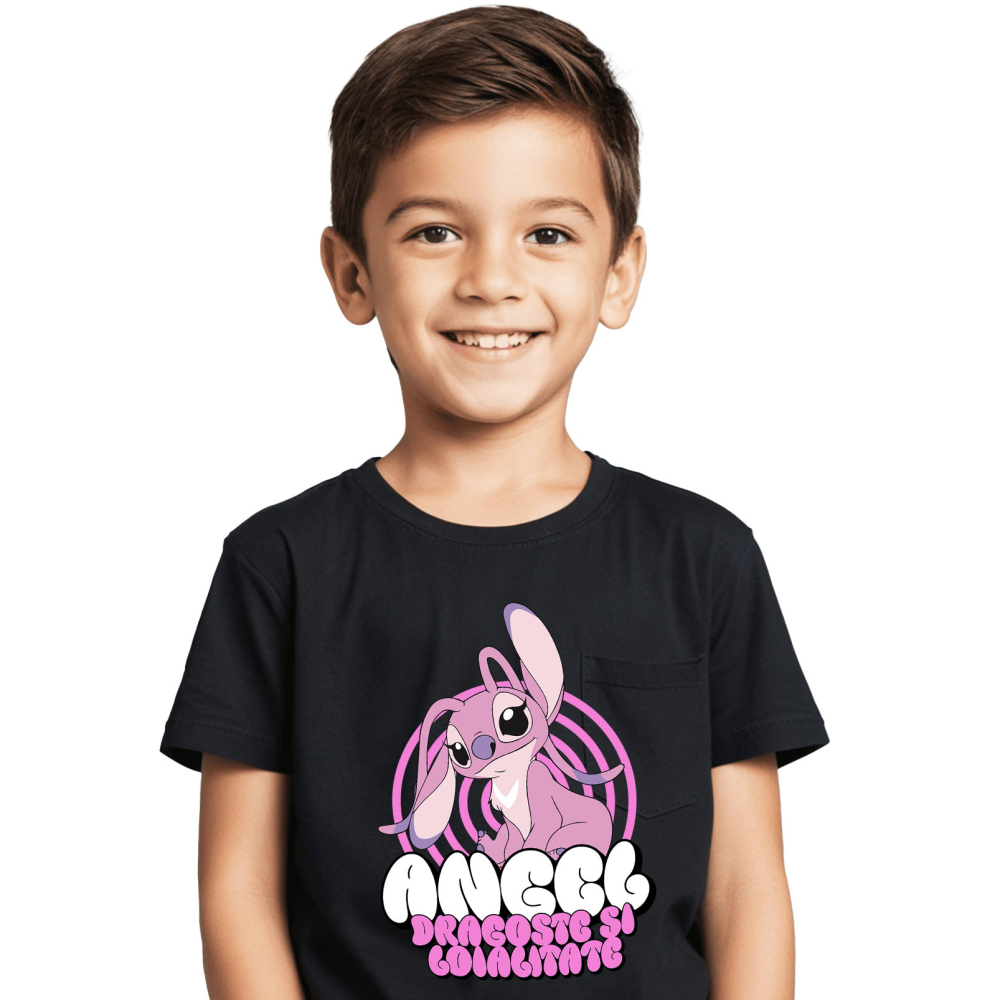 Tricou Copii cu Angel Roz si Magia Viselor 100% Bumbac, Negru, 12 Ani [2]