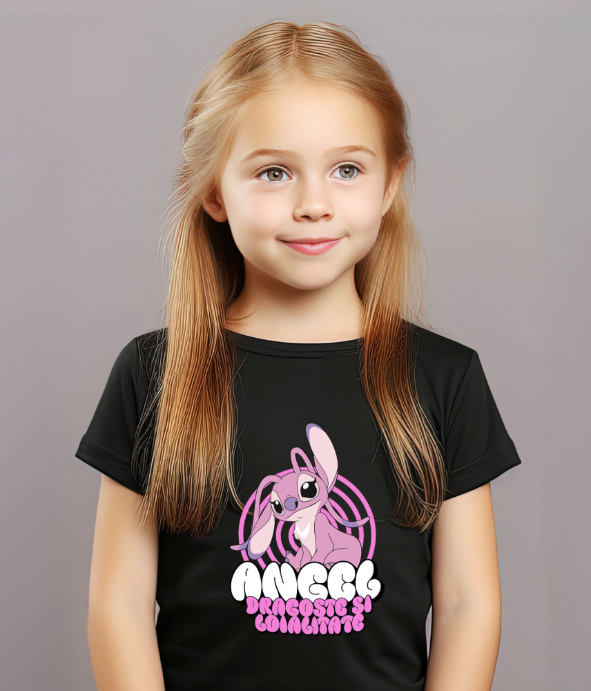 Tricou Copii cu Angel Roz si Magia Viselor 100% Bumbac, Negru, 12 Ani [3]