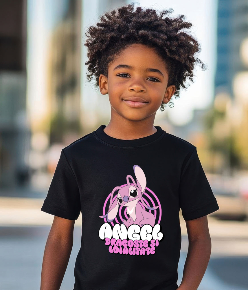 Tricou Copii cu Angel Roz si Magia Viselor 100% Bumbac, Negru, 12 Ani [4]