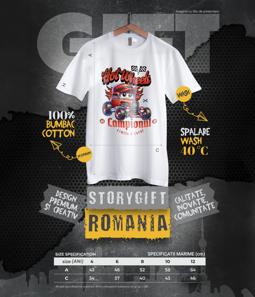 Tricou Femei, Barbati, Copii, Fata, Baiat, Unisex Personalizat Animație Mașină Roșie Vintage – Hot Wheels și Aventură Auto [6]