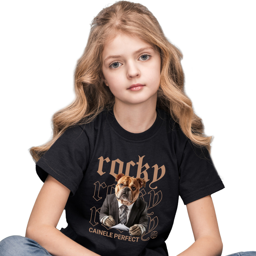 Tricou Copii cu Animal Contabil in Costum, Peronalizata cu Numele si Poza Animalului Tau cu imprimeu pe Fata, 100% Bumbac, Negru, 4 Ani [2]