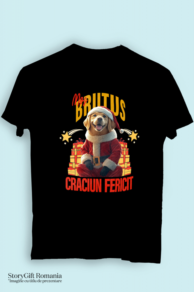 Tricou Copii cu Animal Imbracat in Haine de Craciun, Cadouri, Peronalizata cu Numele si Poza Animalului Tau cu imprimeu pe Fata, 100% Bumbac, Negru, 12 Ani [3]