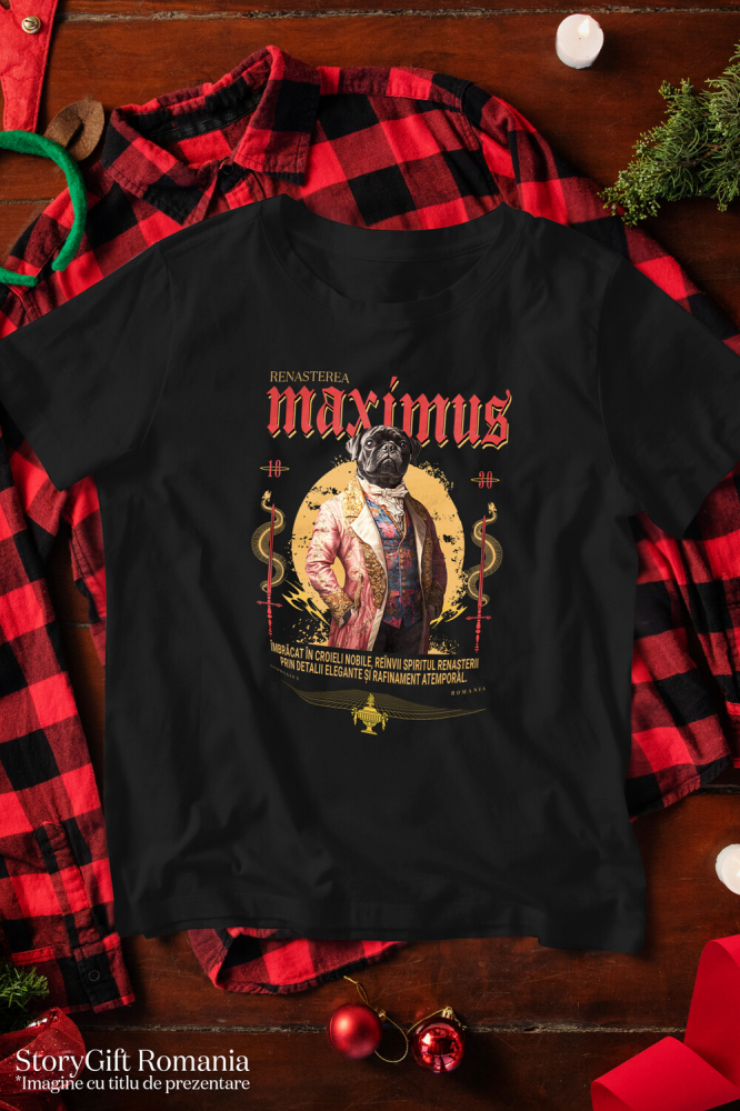 Tricou Copii cu Animal In Costum Medieval, Portret, Peronalizata cu Numele si Poza Animalului Tau cu imprimeu pe Fata, 100% Bumbac, Negru, 12 Ani [3]