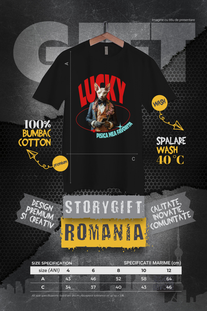 Tricou Copii cu Animal in Costum Regal, cu Manusi si Telefonul in Mana, Peronalizata cu Numele si Poza Animalului Tau cu imprimeu pe Fata, 100% Bumbac, Negru, 10 Ani [4]