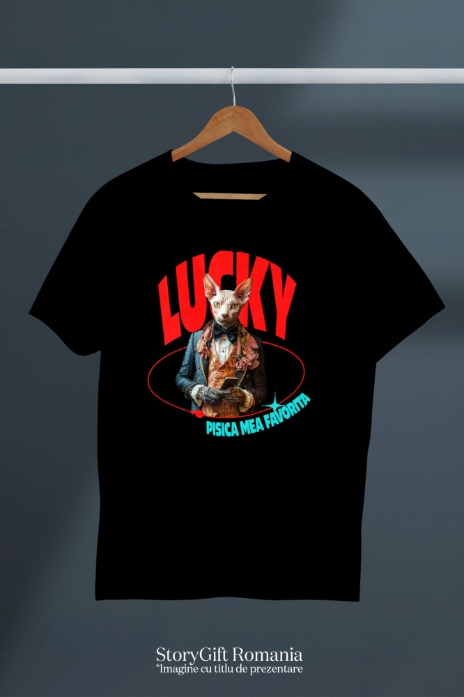 Tricou Copii cu Animal in Costum Regal, cu Manusi si Telefonul in Mana, Peronalizata cu Numele si Poza Animalului Tau cu imprimeu pe Fata, 100% Bumbac, Negru, 10 Ani [3]