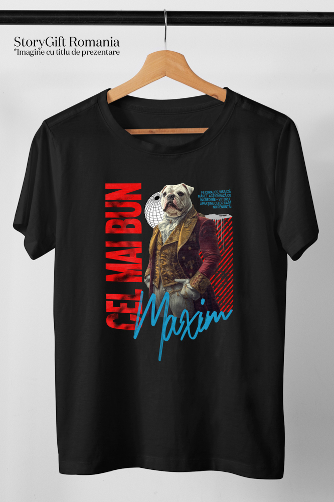 Tricou Copii cu Animal In Costum Regal Renascentist, Peronalizata cu Numele si Poza Animalului Tau cu imprimeu pe Fata, 100% Bumbac, Negru, 8 Ani [3]