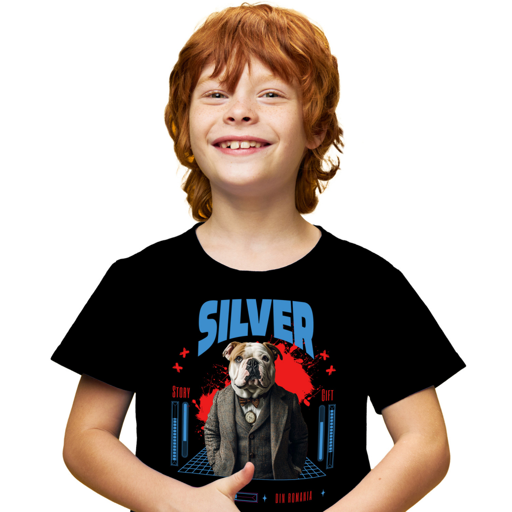 Tricou Copii cu Animal in Costum si papion, Peronalizata cu Numele si Poza Animalului Tau cu imprimeu pe Fata, 100% Bumbac, Negru, 6 Ani [2]