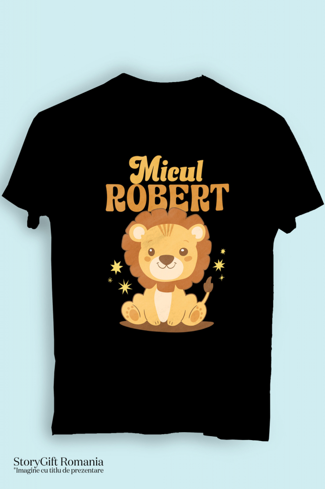 Tricou Femei, Barbati, Copii, Fata, Baiat, Unisex Personalizat Leu Vesel Animat pentru Copii – „Micul Robert” – Cadou Personalizat pentru Băieți și Copii [3]